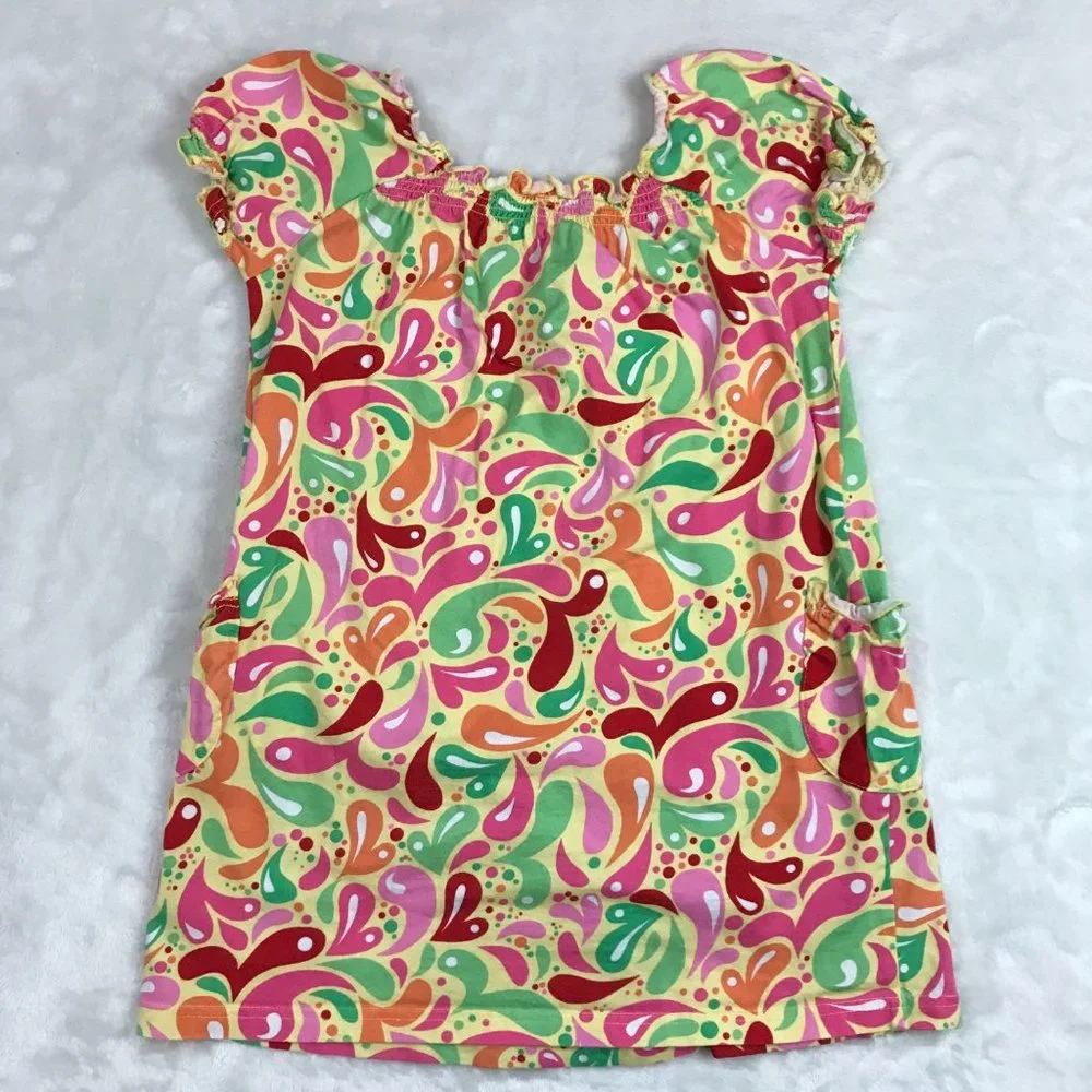 Hanna Andersson Multicolor 100% Cotton Knit Shift Dress Pockets Girls Size 120cm